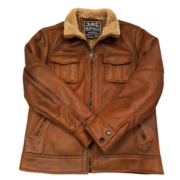 Like new! BUFFALO David Bitton Faux Leather Shearling Coat Size Large - Picture 2 of 13